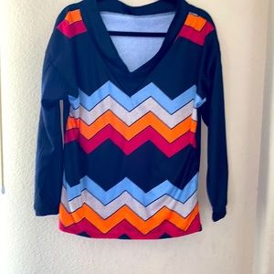 Chevron Print Long Sleeve Pullover Top Blouse